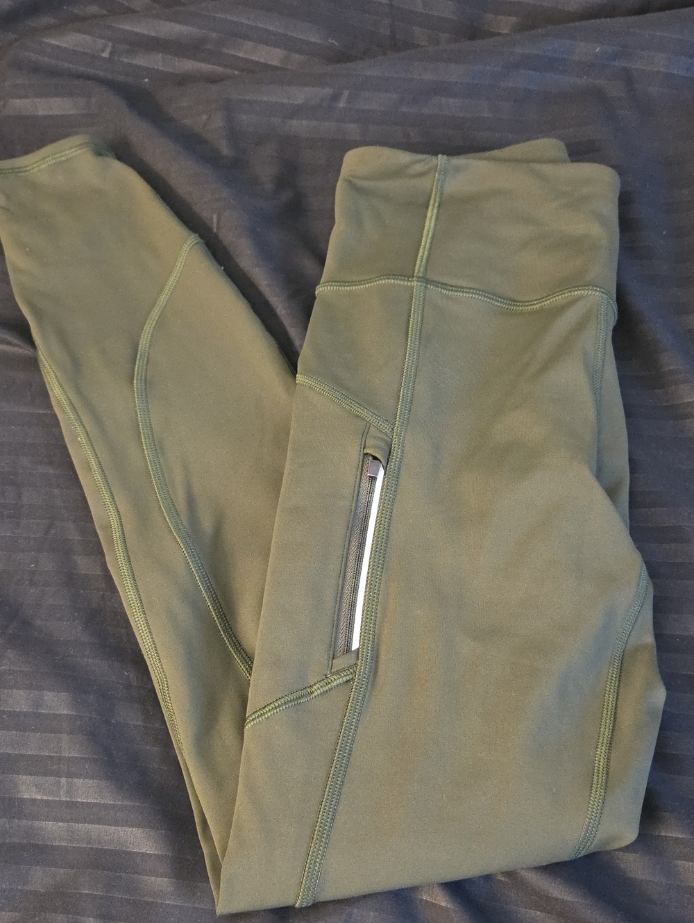 Athleta Olive Green High-Rise Leggings with Zip Pocket